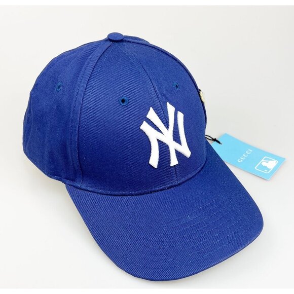 NWT Gucci Unisex Cotton NY Yankee Butterfly Embroidery Baseball Hat in blue main image 5